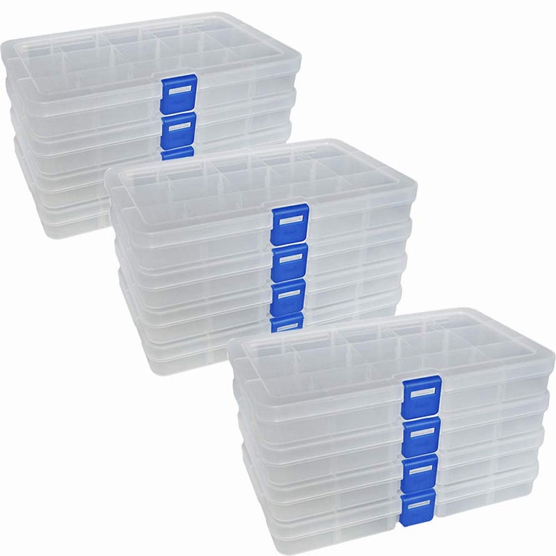 DUOFIRE Plastic Organizer Container Storage Box Adjustable Divider Removable Grid Compartment for Jewelry Beads Earring Container Tool Fishing Hook Small Accessories (15 grids, White X 12) - Image 1